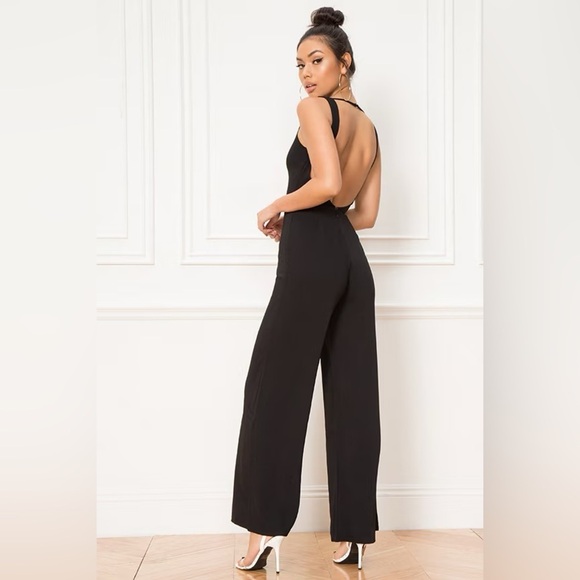 NWT REVOLVE BY THE WAY Carmela Deep V Wide Leg Backless Jumpsuit Black S - Picture 3 of 12